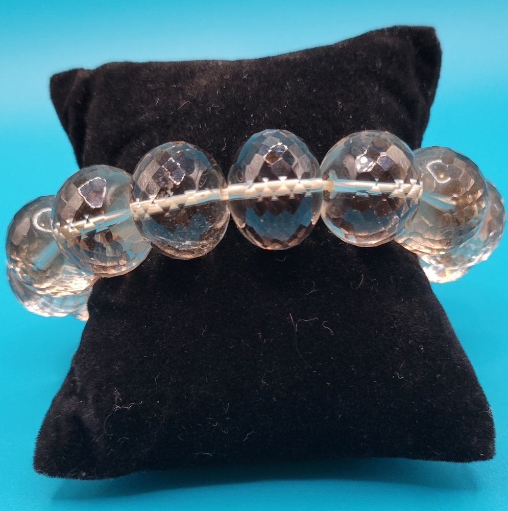Vintage Smokey Faceted Glass Bead Bracelet.   Heavy and very good quality.